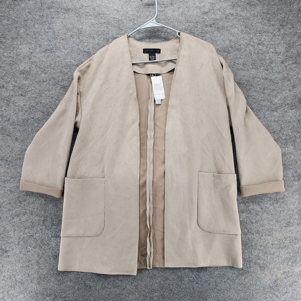 Joan Vass Cardigan Womens Small Tan Faux Leather Open Front